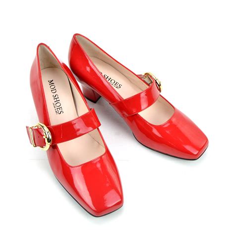 The Lola In Red Patent Leather – Mary Jane 60s Style Ladies Shoes By Modshoes – Mod Shoes