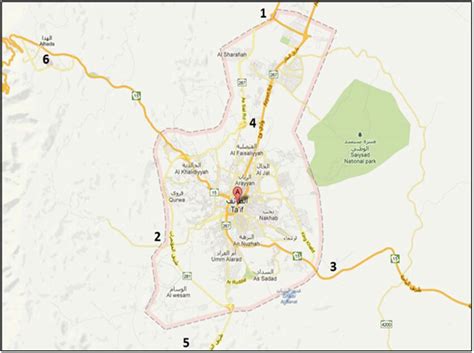 Map of location for six areas in Taif city (Saudi Arabia). | Download Scientific Diagram