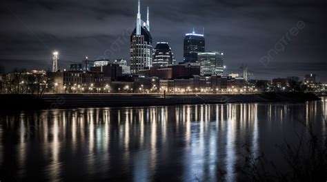 Downtown Nashville City Skyline On The River At Night Background, Tn ...