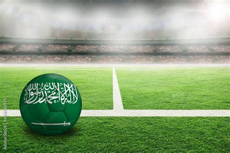 Football With Flag of Saudi Arabia in Soccer Stadium With Copy Space ...