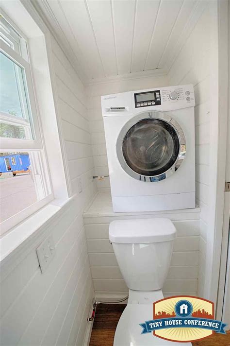 A ventless washer dryer combo in a tiny house bathroom at the tinyhouseconference.com | Tiny ...