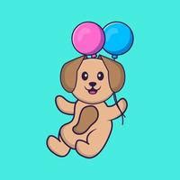 Free: Cute dog flying with two balloons. Animal cartoon concept ...