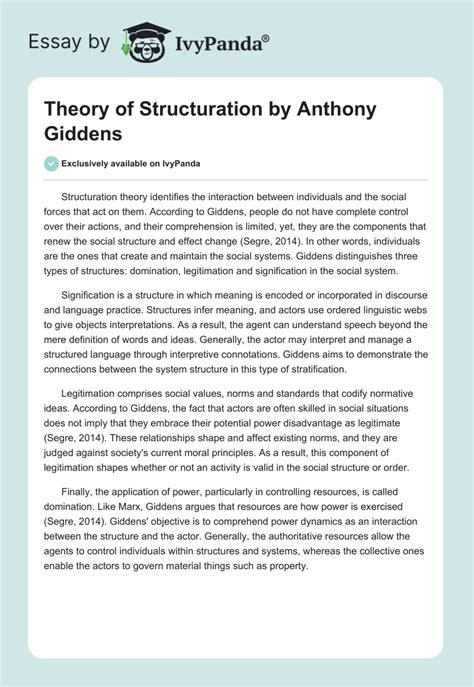 Theory of Structuration by Anthony Giddens - 292 Words | Essay Example