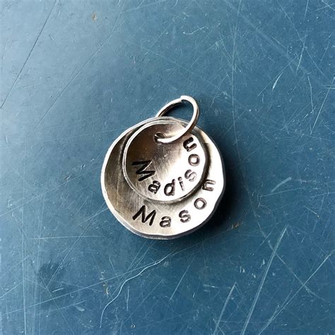 Name Pendant, Round Metal Charm, Hand Stamped Charm, Layered Charm for Your DIY Jewelry Project ...