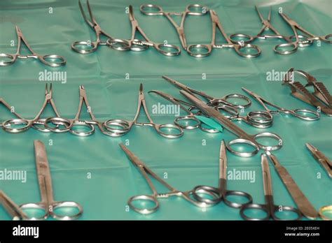 A sterile tray holding surgical instruments arranged for a surgery Stock Photo - Alamy