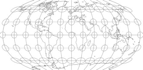 Robinson map projection with as overlay the Tissot indicatrix. | Download Scientific Diagram