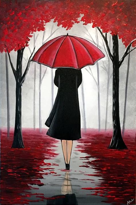 Lady With The Umbrella 3 Painting | Nature art painting, Canvas art painting, Umbrella art