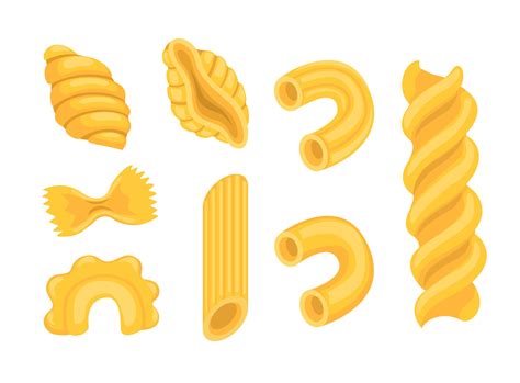 Pasta type italian noodle collection set cartoon illustration vector ...