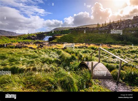 Scenic landscape with waterfall in Iceland Stock Photo - Alamy