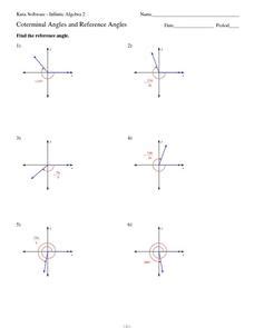 Coterminal angles and Reference Angles Worksheet for 10th - 12th Grade ...