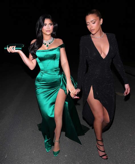 Kylie Jenner in Green Satin Dress-03 | GotCeleb