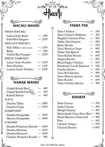 Haveli Restaurant Lahore Menu Prices Location Address Number