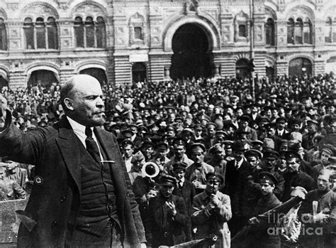 Vladimir Lenin Speaking To Crowd by Bettmann