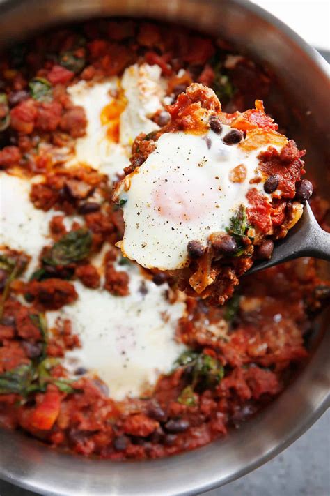 Saucy Chorizo Skillet Baked Eggs - Lexi's Clean Kitchen