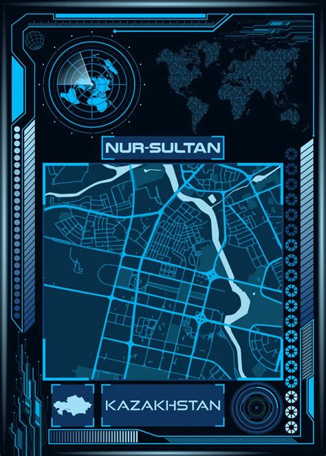 'NUR SULTAN Map Kazakhstan' Poster, picture, metal print, paint by ...