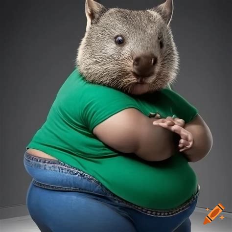 Funny image of an overweight wombat in casual clothing on Craiyon