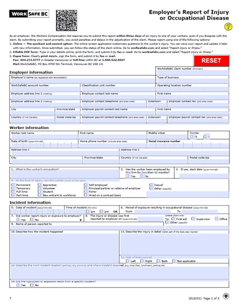 Form 7: Employer's Report of Injury or Occupational Disease