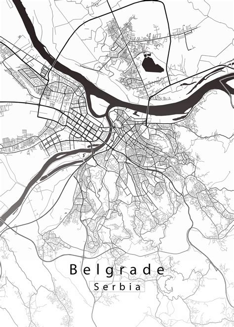 Map of Belgrade Serbia City Map white ǀ Maps of all cities and countries for your wall