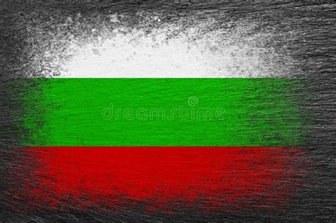 Flag of Bulgaria. Flag is Painted on Black Slate Stone. Stone ...