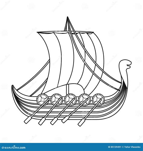 Viking S Ship Icon in Outline Style Isolated on White Background. Vikings Symbol Stock Vector ...