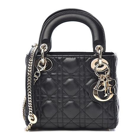 CHRISTIAN DIOR Lambskin Cannage Mini Lady Dior Black 523080