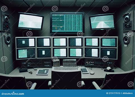 Monitors in Surveillance Room, with Feeds from Different Locations and ...