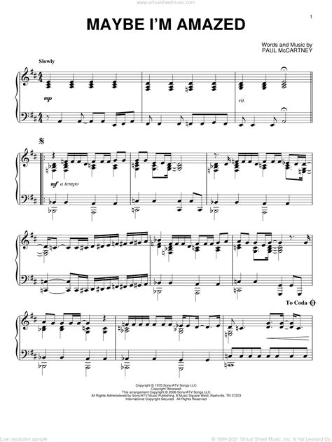 McCartney - Maybe I'm Amazed sheet music (intermediate) for piano solo