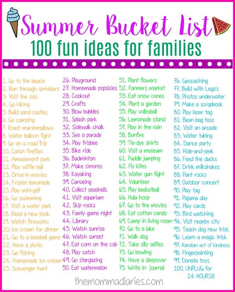 Summer Bucket List -- 100 Fun Ideas for Families! | Kids summer bucket list, Summer bucket lists ...