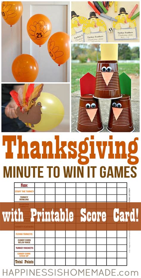 These awesome Thanksgiving Minute to Win It games for kids and adults are pe… | Thanksgiving ...