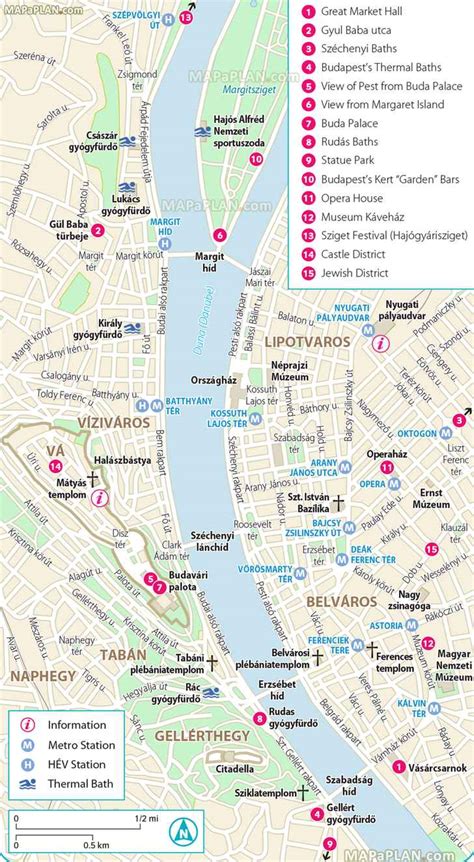 Budapest maps - Top tourist attractions - Free, printable city street map - MapaPlan.com