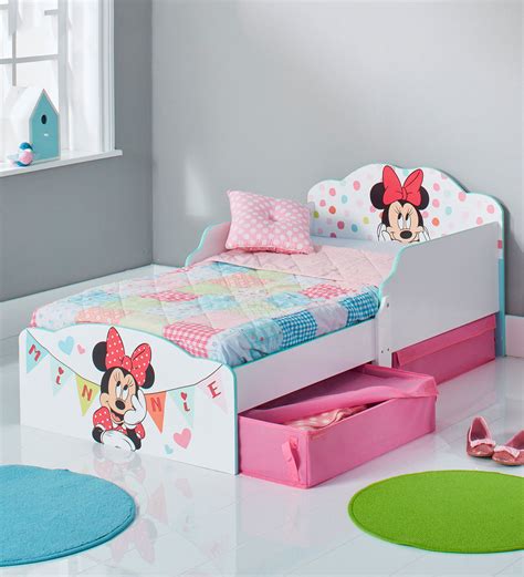 Buy Minnie Mouse Kids Toddler Bed with Drawer Storage by Cot & Candy ...