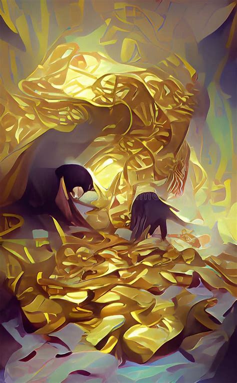 A Fantasy Dragon`s Golden Hoard - Abstract Digital Art Stock Illustration - Illustration of gold ...