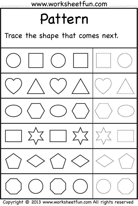 Preschool Worksheets | Pattern worksheets for kindergarten, Free kindergarten worksheets, School ...