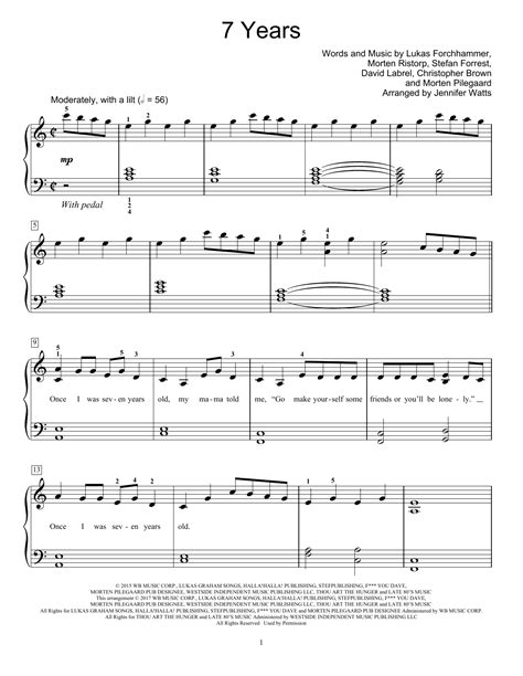 7 Years by Lukas Graham Sheet Music for Educational Piano at Sheet ...