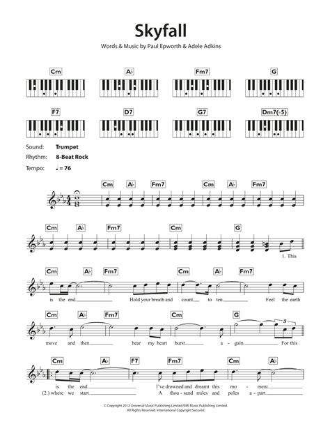 Skyfall by Adele Sheet Music for Piano Chords/Lyrics at Sheet Music Direct