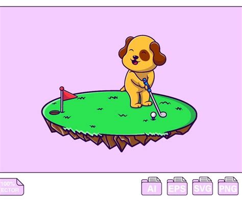 ArtStation - Cute Dog Playing Golf On Grass Cartoon Vector Icons ...