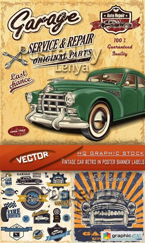 Stock Vector - Vintage car retro in poster banner labels » Free Download Vector Stock Image ...