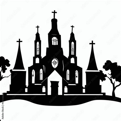 church silhouette vector ,black and white church silhouette Stock ...