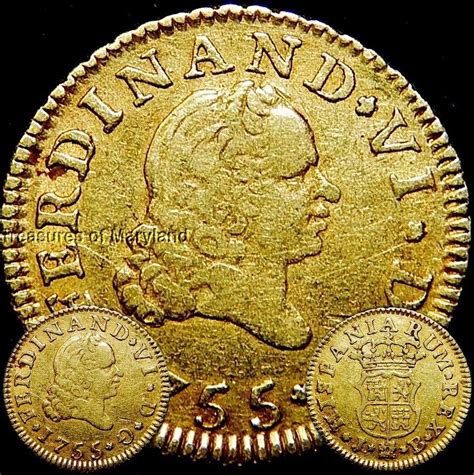 PURE 22K GOLD OLD US $1 GOLD COIN 1755 SPANISH GOLD 1/2 ESCUDOS ...