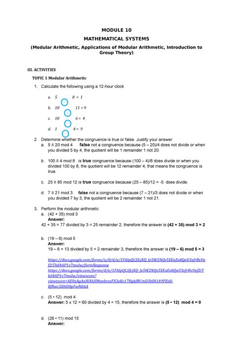 Mathematical Systems - Modular Arithmetic, Applications of Modular ...