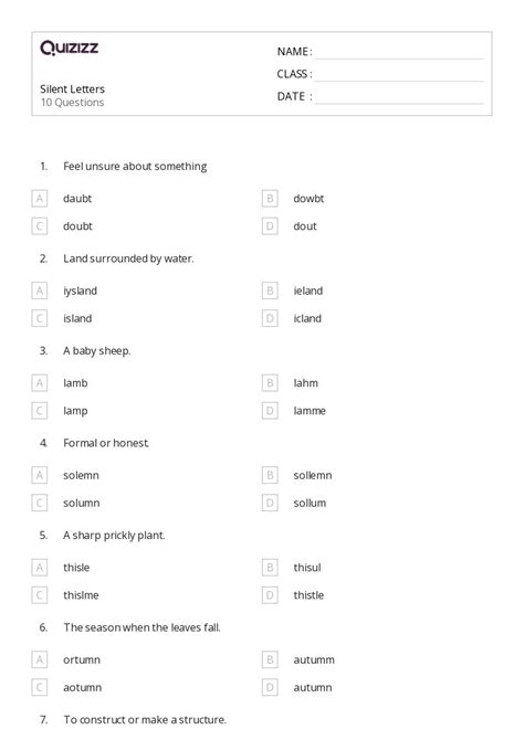 50+ Silent Letters worksheets for 5th Grade on Quizizz | Free & Printable