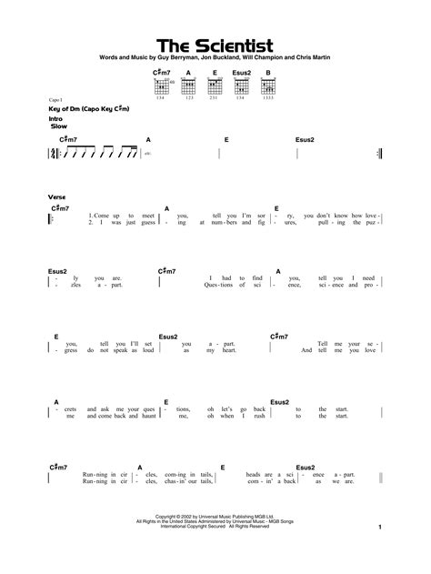 The Scientist by Coldplay Sheet Music for Really Easy Guitar at Sheet Music Direct