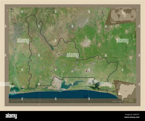 Ogun, state of Nigeria. High resolution satellite map. Locations and ...