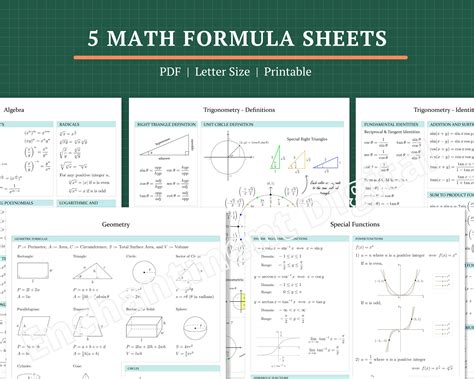 Algebra 2 Formulas Chart