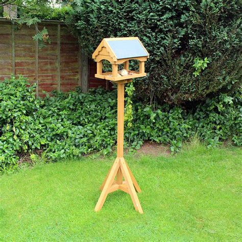 Wooden Bird Feeding Station With Slate Roof Standing Garden Table ...