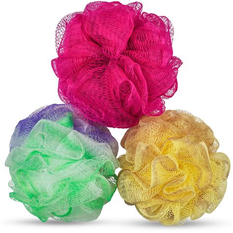 DecorRack Bath Shower Loofahs, Soft Mesh Pouf Body Bathing Sponge Loofah Scrubber (Pack of 3 ...