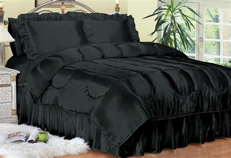 Queen Size Comforter Set - Charmeuse Satin 4-Piece in Black - 450QN2BLCK