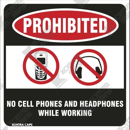 WC171 - No Cell Phones And Headphones While Working - Kontra Signs