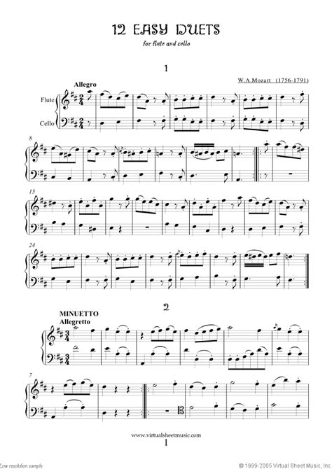 Mozart - Easy Duets sheet music for flute and cello [PDF]