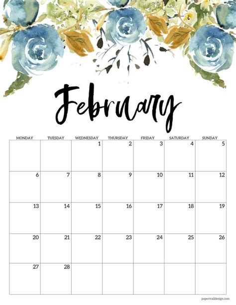 Free Printable 2023 Floral Calendar – Monday Start - Paper Trail Design ...